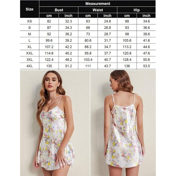 ❤️ Women White Nightgown Satin Sleepwear Mini  Slip Dress Babydoll Chemise - Picture 6 of 7